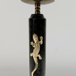 Vintage Marble & Brass Candle Stick Holder Featuring Lizard