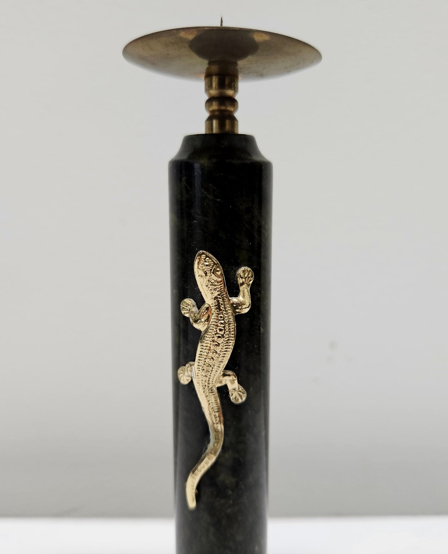 Vintage Marble & Brass Candle Stick Holder Featuring Lizard