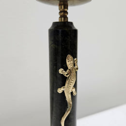 Vintage Marble & Brass Candle Stick Holder Featuring Lizard