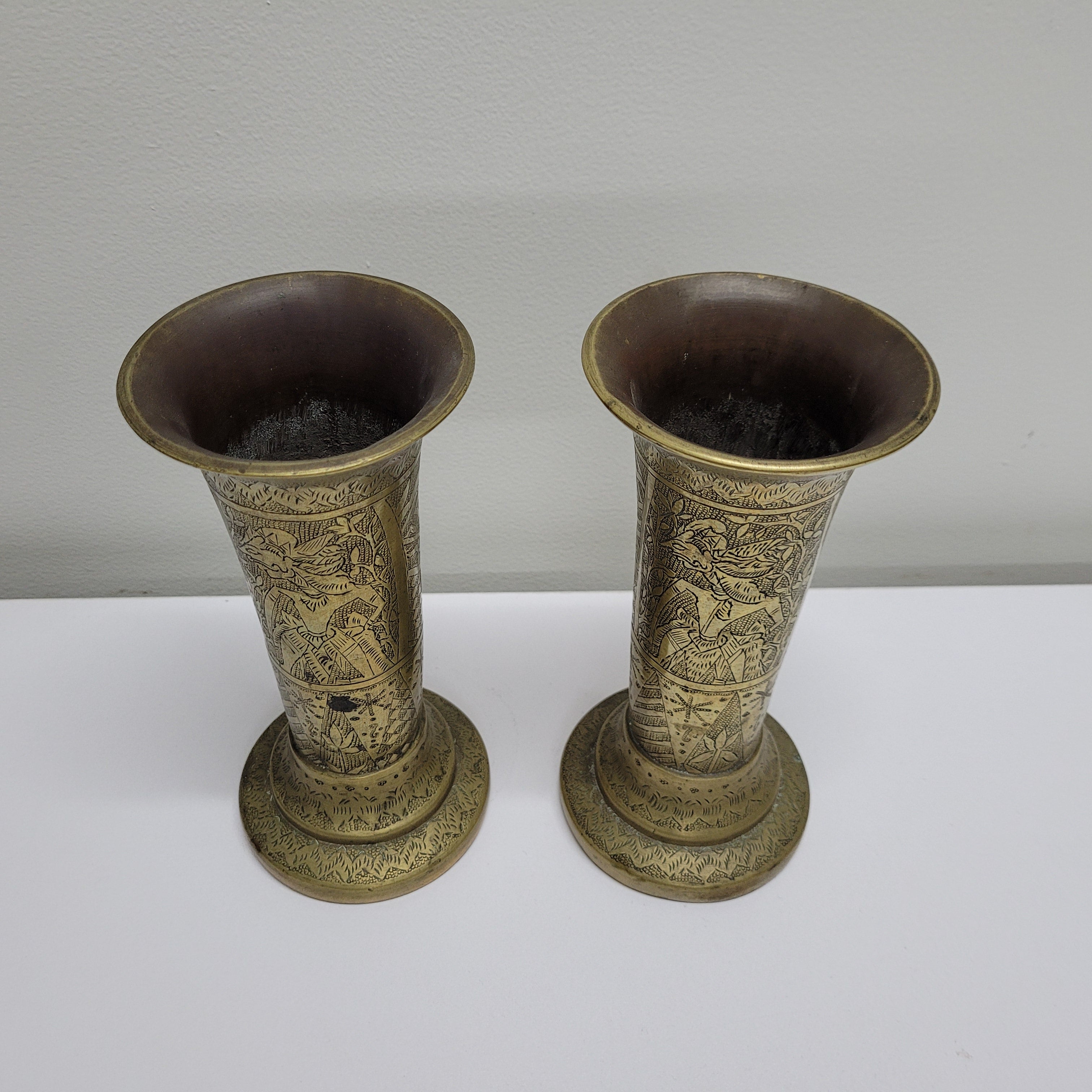 Antique Pair Of Hand Engraved Indo-Persian Brass Vases | Antique & Vintage | Moonee Ponds Antiques | Australia Wide