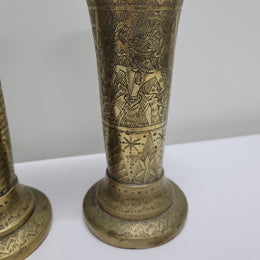 Antique Pair Of Hand Engraved Indo-Persian Brass Vases