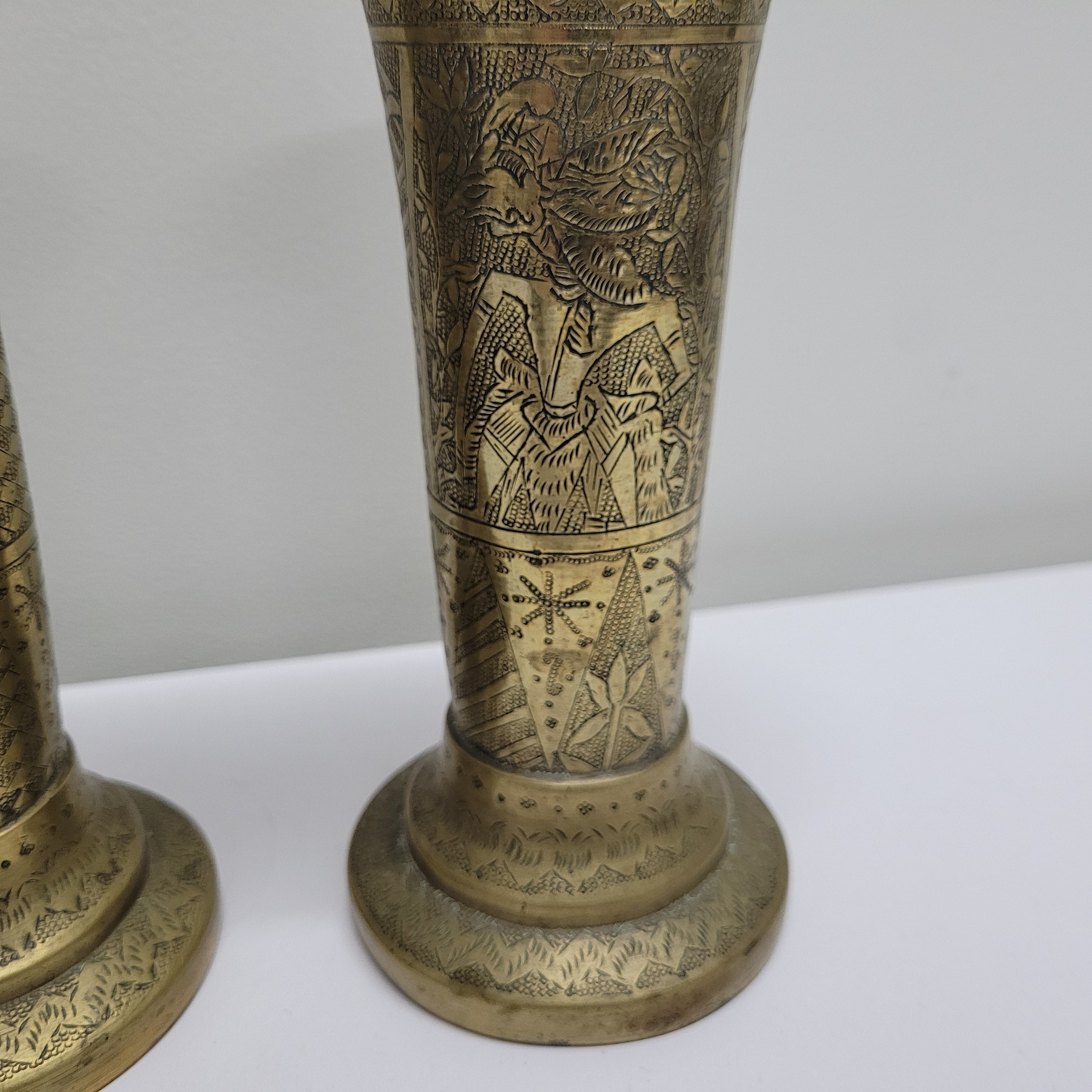 Antique Pair Of Hand Engraved Indo-Persian Brass Vases | Antique & Vintage | Moonee Ponds Antiques | Australia Wide