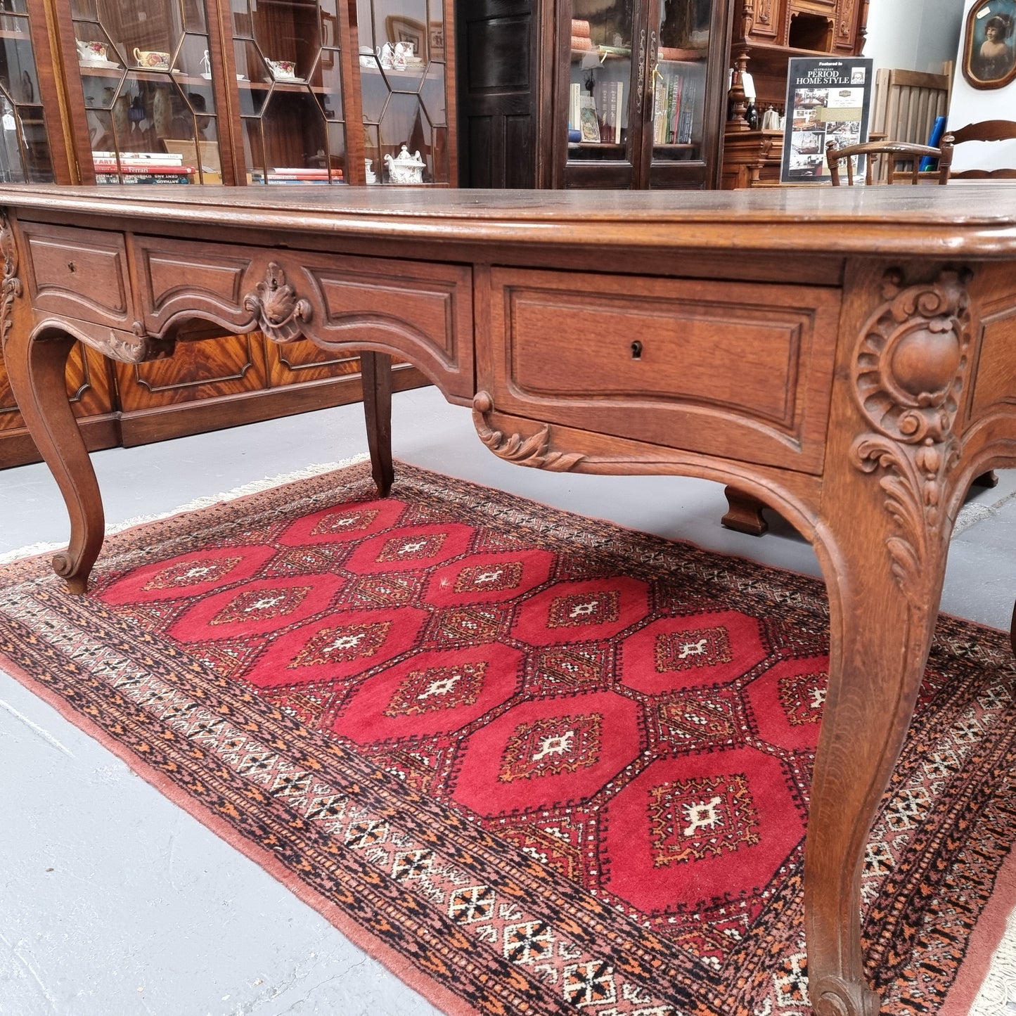 French 19th Century Louis XV Style Bureau Plat With Leather Top