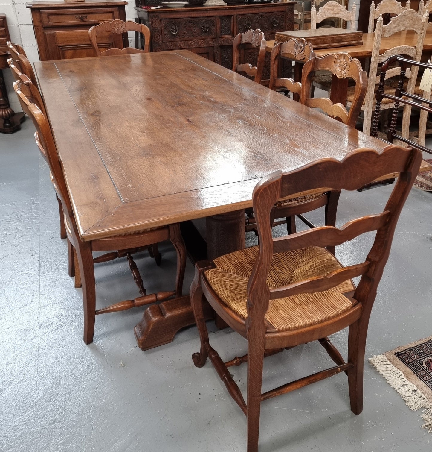 Fruitwood Top Oak Base Pedestal Dining Table