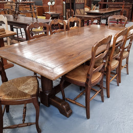 Fruitwood Top Oak Base Pedestal Dining Table