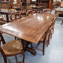 Fruitwood Top Oak Base Pedestal Dining Table