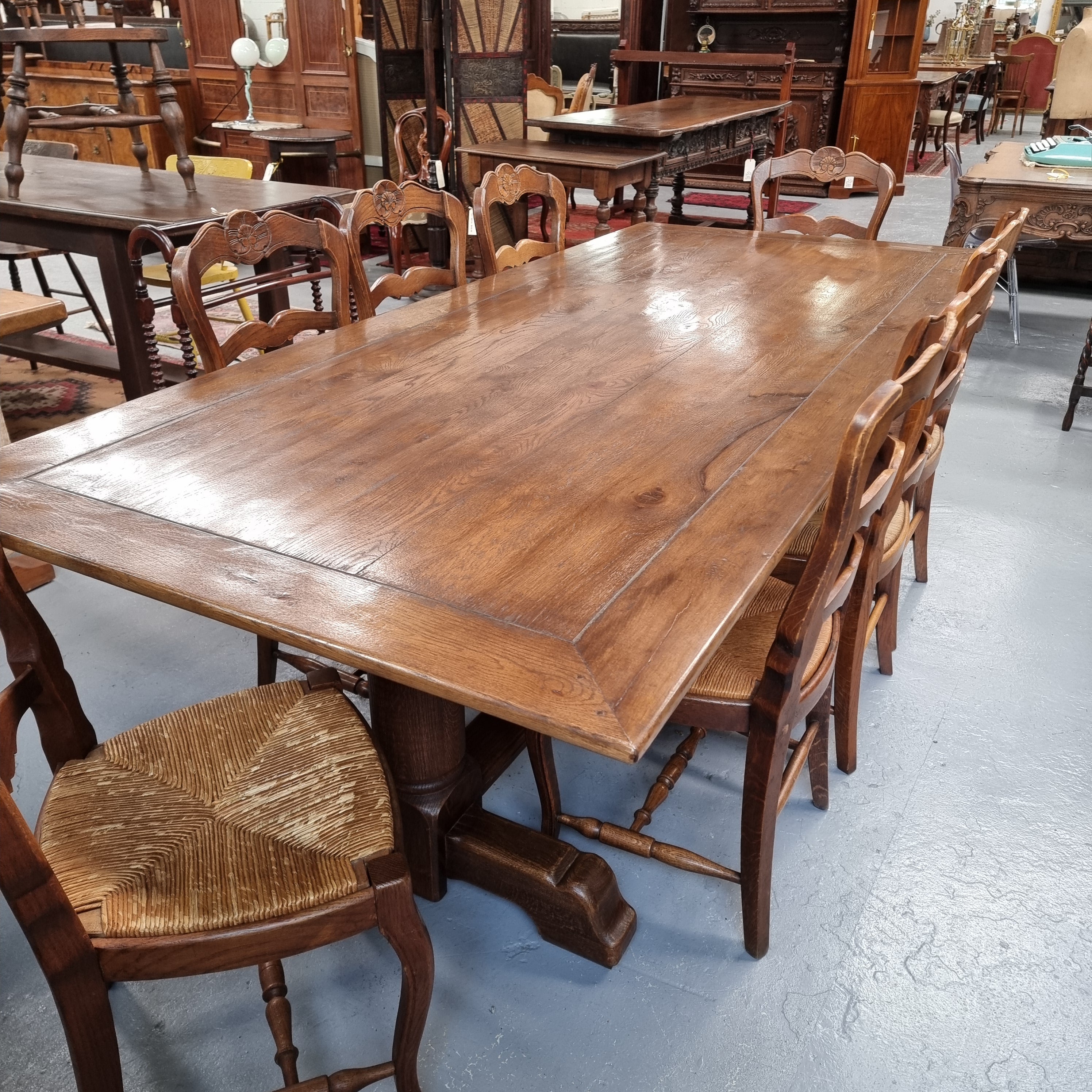 Fruitwood Top Oak Base Pedestal Dining Table | Antique & Vintage | Moonee Ponds Antiques | Australia Wide Delivery