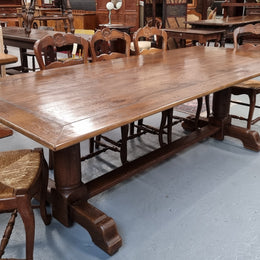 Fruitwood Top Oak Base Pedestal Dining Table