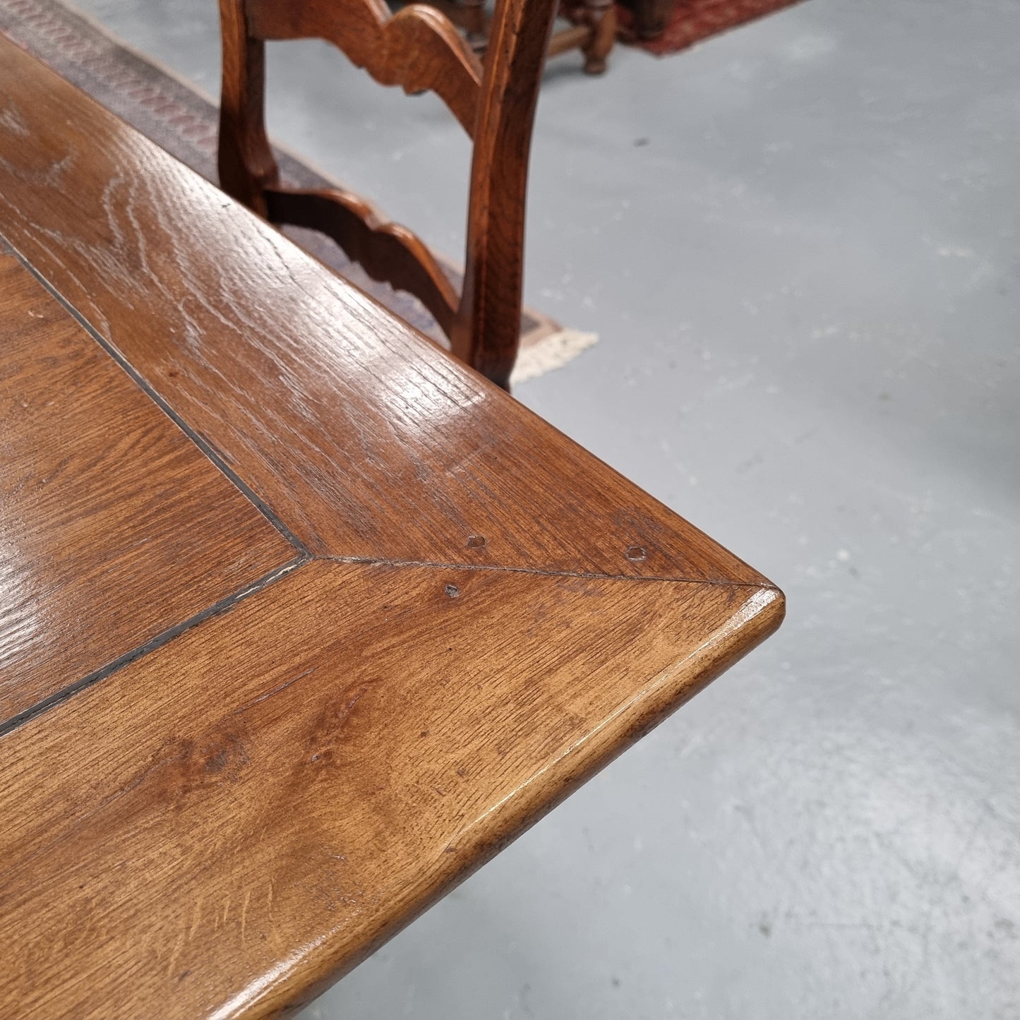 Fruitwood Top Oak Base Pedestal Dining Table