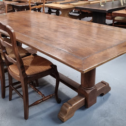 Fruitwood Top Oak Base Pedestal Dining Table