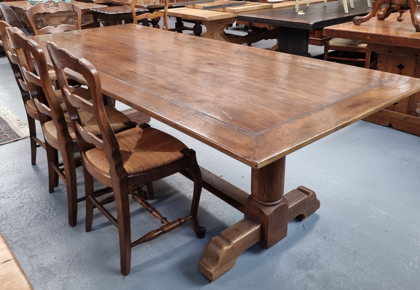 Fruitwood Top Oak Base Pedestal Dining Table