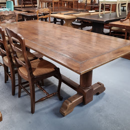 Fruitwood Top Oak Base Pedestal Dining Table