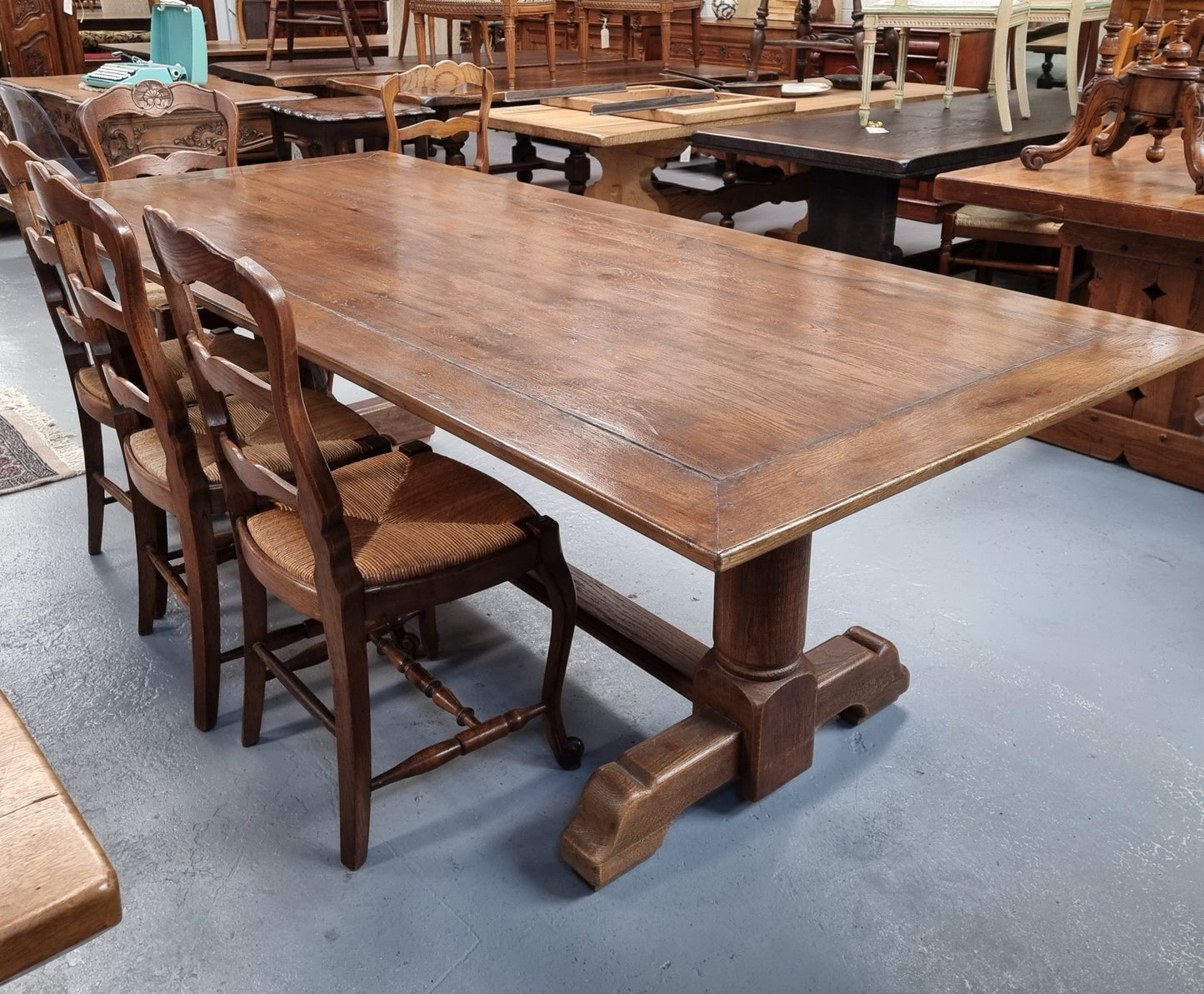 Fruitwood Top Oak Base Pedestal Dining Table