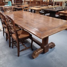 Fruitwood Top Oak Base Pedestal Dining Table