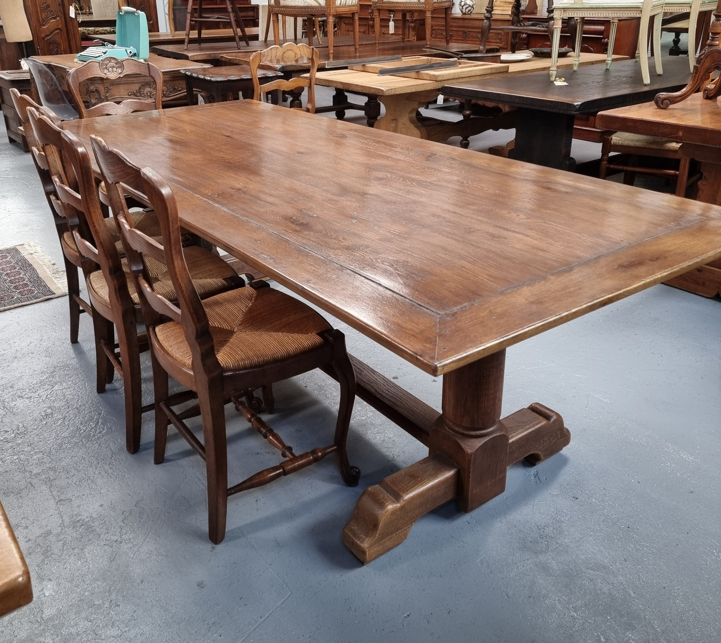 Fruitwood Top Oak Base Pedestal Dining Table