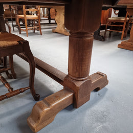 Fruitwood Top Oak Base Pedestal Dining Table