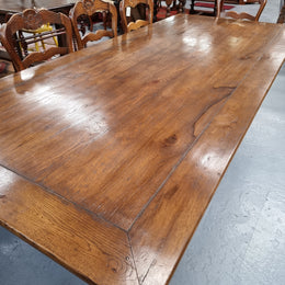 Fruitwood Top Oak Base Pedestal Dining Table
