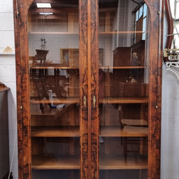 Art Deco Figured Walnut Inlaid Two Door Bookcase