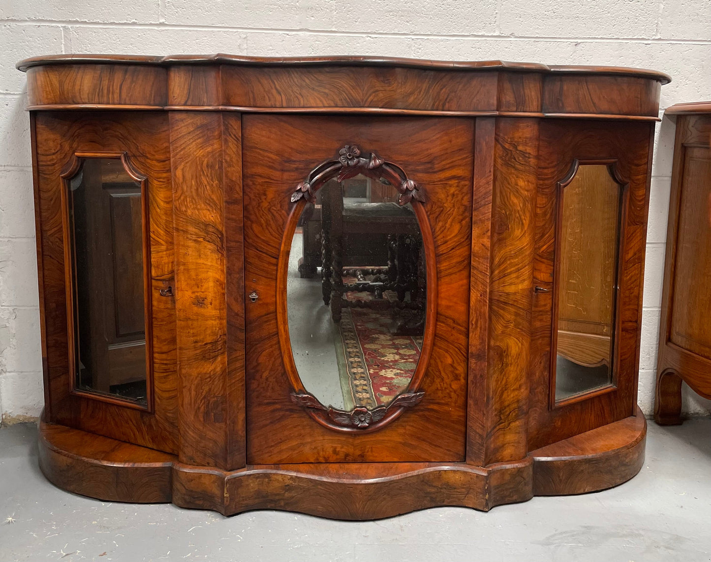 Victorian Figured Walnut Serpentine Shape Sideboard
