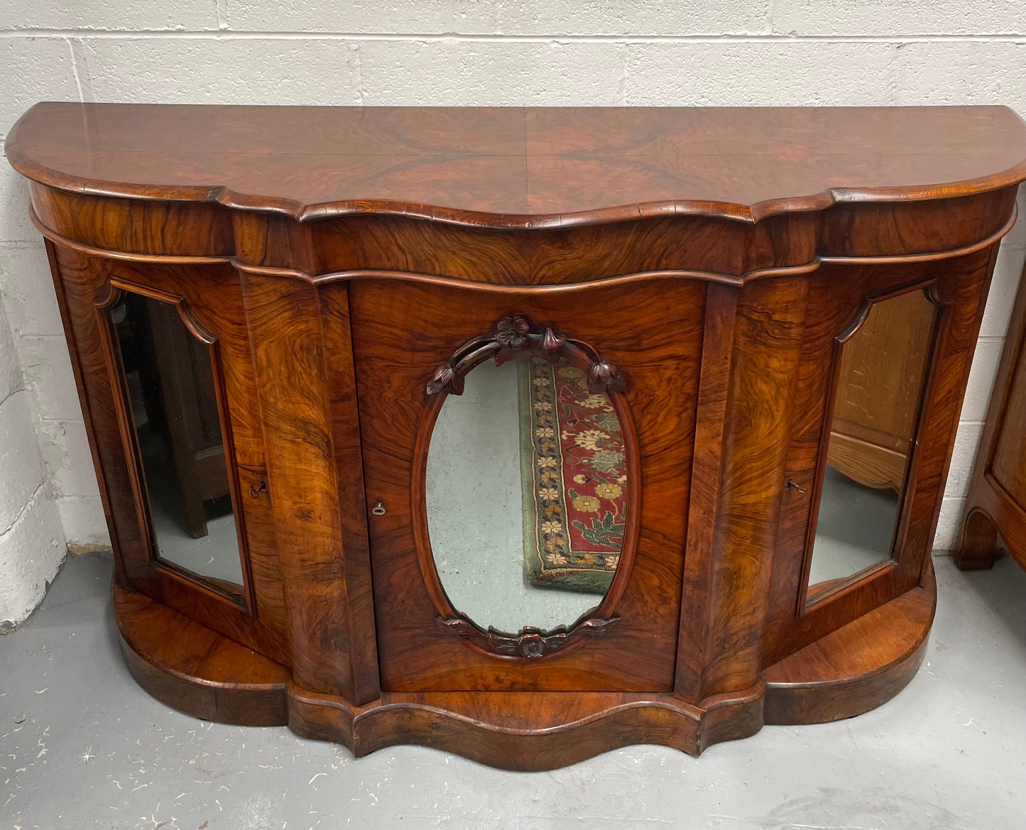 Victorian Figured Walnut Serpentine Shape Sideboard