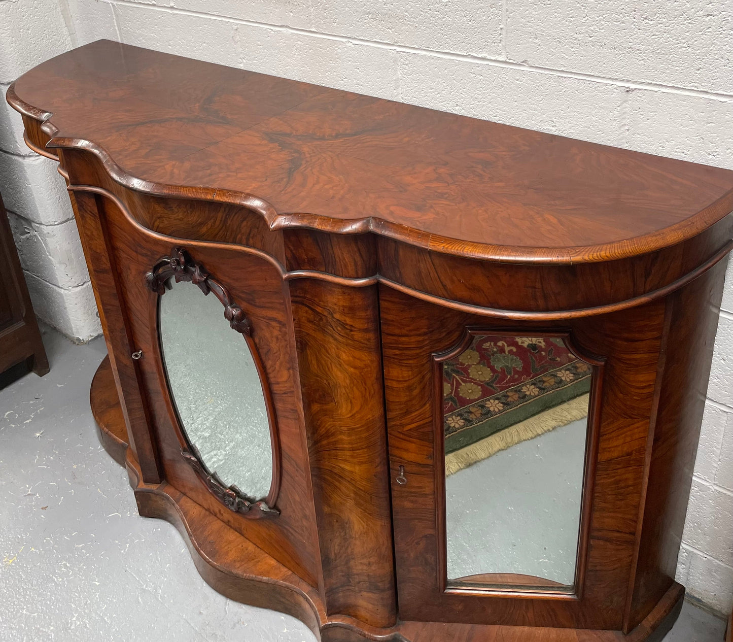 Victorian Figured Walnut Serpentine Shape Sideboard