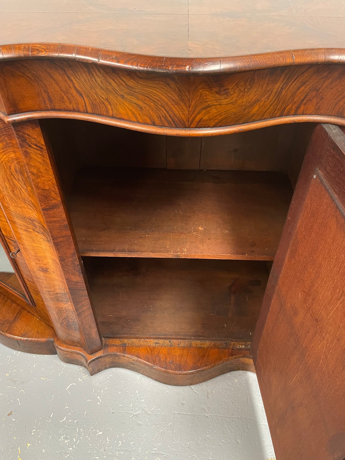 Victorian Figured Walnut Serpentine Shape Sideboard