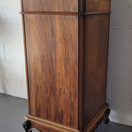French Louis XV Walnut single side cabinet with inset marble top. Circa 1890 and in good original condition.