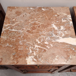 Pair of French Oak Arts & Crafts Marble Top Bedsides