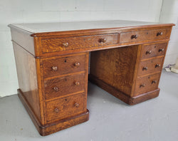 English Oak Double Pedestal Desk Tooled Leather Top | Antique & Vintage | Moonee Ponds Antiques | Australia Wide Delivery