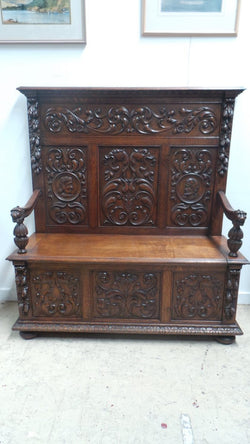 French Oak Carved Hall Seat | Antique & Vintage | Moonee Ponds Antiques | Australia Wide Delivery