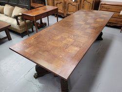 Stunning 2.5 m French Spanish Style Parquetry Top Oak Table | Antique & Vintage | Moonee Ponds Antiques | Australia Wide Delivery