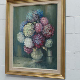 Framed Oil Painting Of Hydrangeas On Canvas