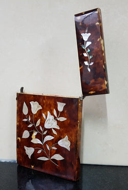 Victorian Tortoiseshell Card Case Inlaid With Floral Panels of Mother Of Peral | Antique & Vintage | Moonee Ponds Antiques | Australia Wide Delivery