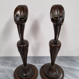 A stunning pair of French Art Nouveau bronze candlesticks. They are of fine quality and in very good condition.