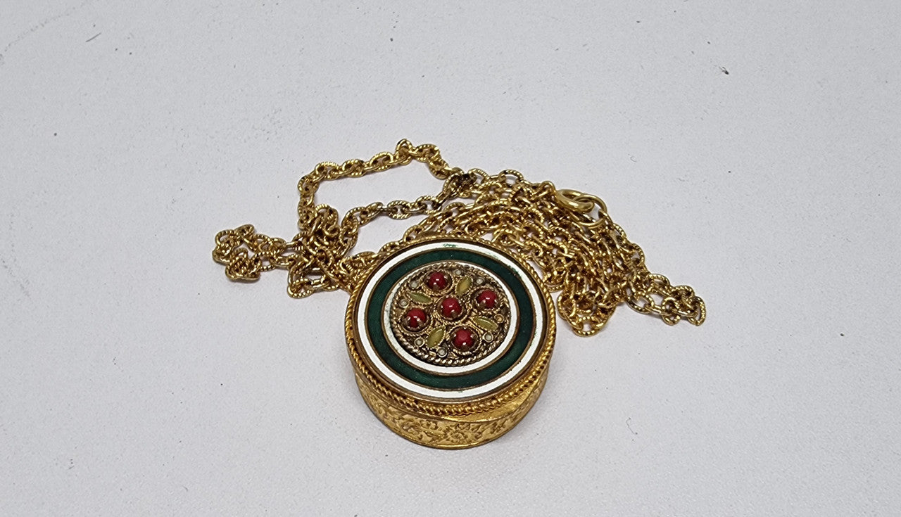 Vintage Gilt & Enamel Pill Box