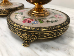 Pair Of Petit Point & Gilt Metal Dressing Table Vintage Candle Holders | Antique & Vintage | Moonee Ponds Antiques | Australia Wide Delivery