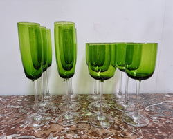 Set of 12 Vintage Emerald Green Wine & Champagne Glasses | Antique & Vintage | Moonee Ponds Antiques | Australia Wide Delivery
