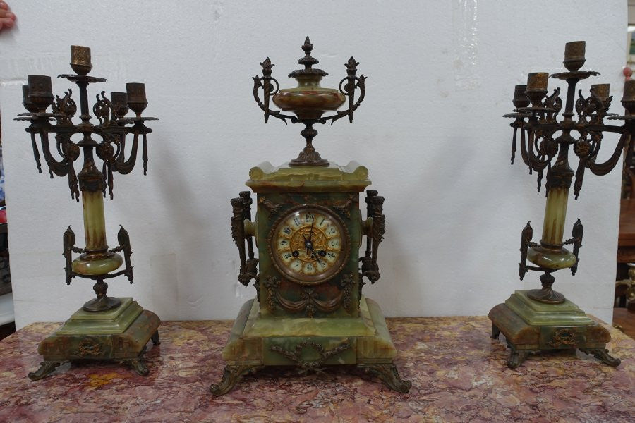 French Gilt Onyx Clock Set | Antique & Vintage | Moonee Ponds Antiques | Australia Wide Delivery