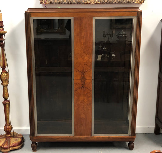 Large Walnut & Nickel Plated Art Deco Display Cabinet