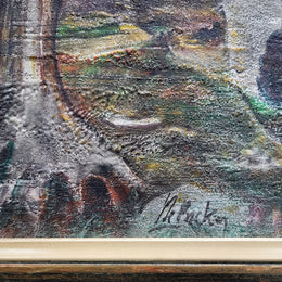 Beautiful large signed French oil on canvas painting, depicting a church/landscape in original gilt frame.
