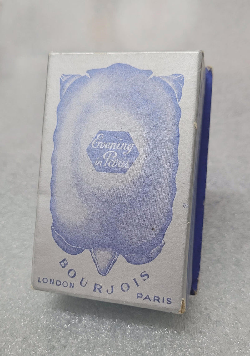 Stunning blue turtle Bakelite case with original perfume bottle, evening in Paris "Bourjois". In original box, in great original condition.