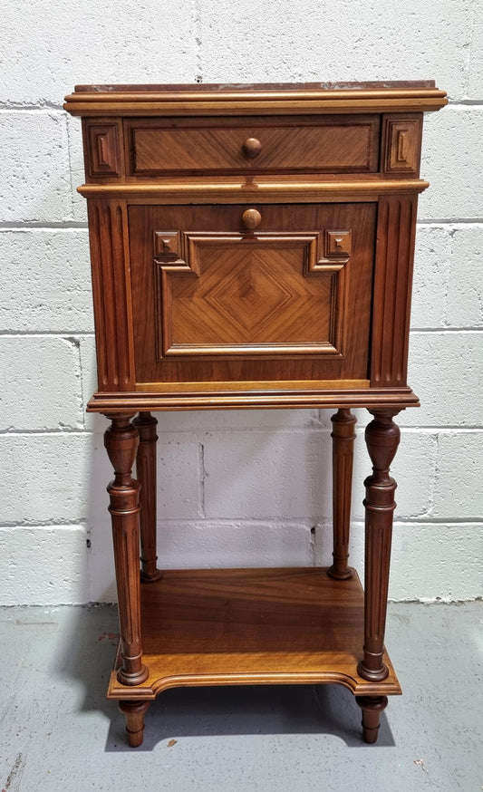 French Walnut Louis XVI Style Single Bedside Cabinet Rouge Marble Top