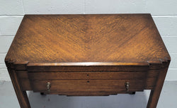 English Oak Beautifully Fitted Cutlery Table With a Lift Up Top & Drawer | Antique & Vintage | Moonee Ponds Antiques | Australia Wide Delivery