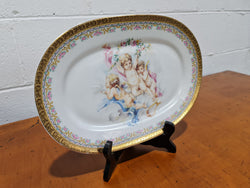 T. Limoges Porcelain Decorative Oval Plate Depicting 3 Cherubs With Gold Edging | Antique & Vintage | Moonee Ponds Antiques | Australia Wide Delivery