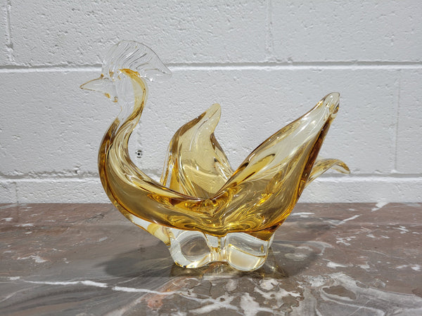 Murano style golden yellow glass bird bowl. In good original condition with no chips or cracks.