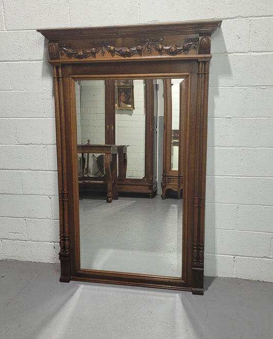 Nicely Carved Walnut Mantle Mirror
