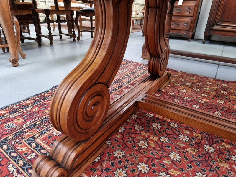 Beautiful Spanish style Oak dining table with a lovely carved border. Sourced in France and in good original detailed condition.