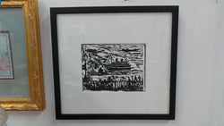 Original Linocut Of Ship At Sea | Antique & Vintage | Moonee Ponds Antiques | Australia Wide Delivery