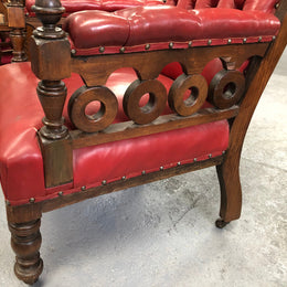 Leather Walnut Button Back Library Chair