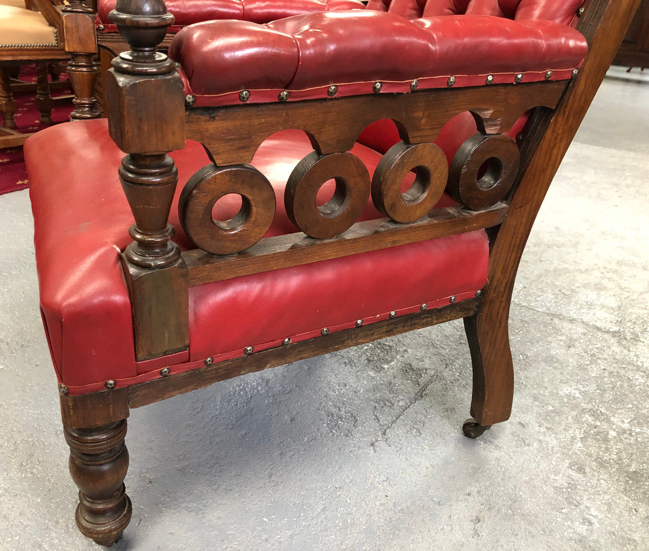 Leather Walnut Button Back Library Chair | Antique & Vintage | Moonee Ponds Antiques | Australia Wide Delivery